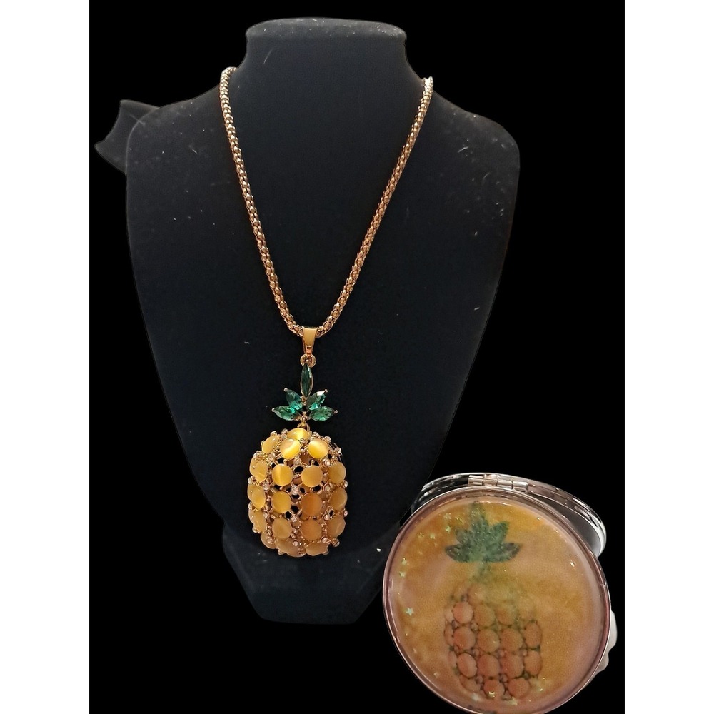 Pineapple Costume Necklace And Makeup Mirror New In Box